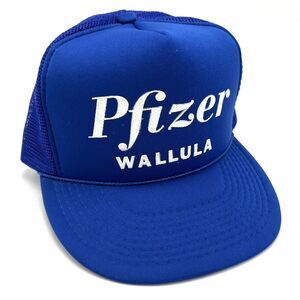 Vintage Pfizer Trucker Hat Blue Mesh Snapback Pharmaceutical Merch Wallula WA